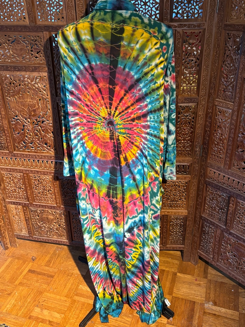 Tie-Dye Long Open Front Coatigan - Multicolor